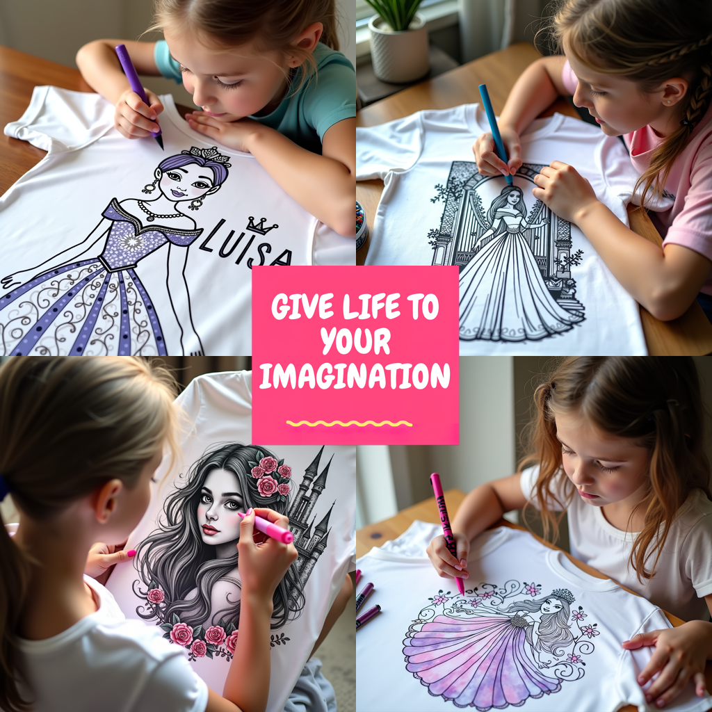 Women's T-shirt Coloring Kit with 10 Fabric Markers - Princess Portrait