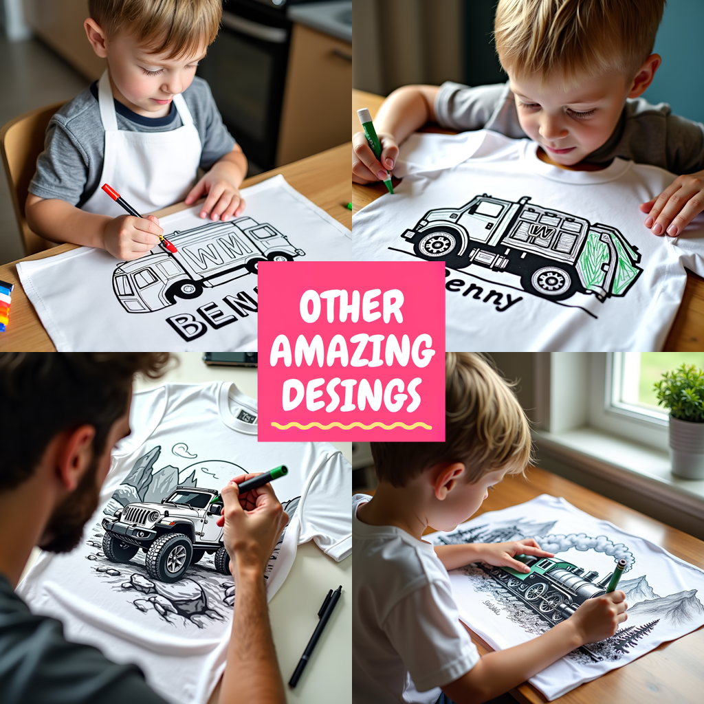 Adult Sweatshirt Coloring Kit with 10 Fabric Markers - Garbage Truck