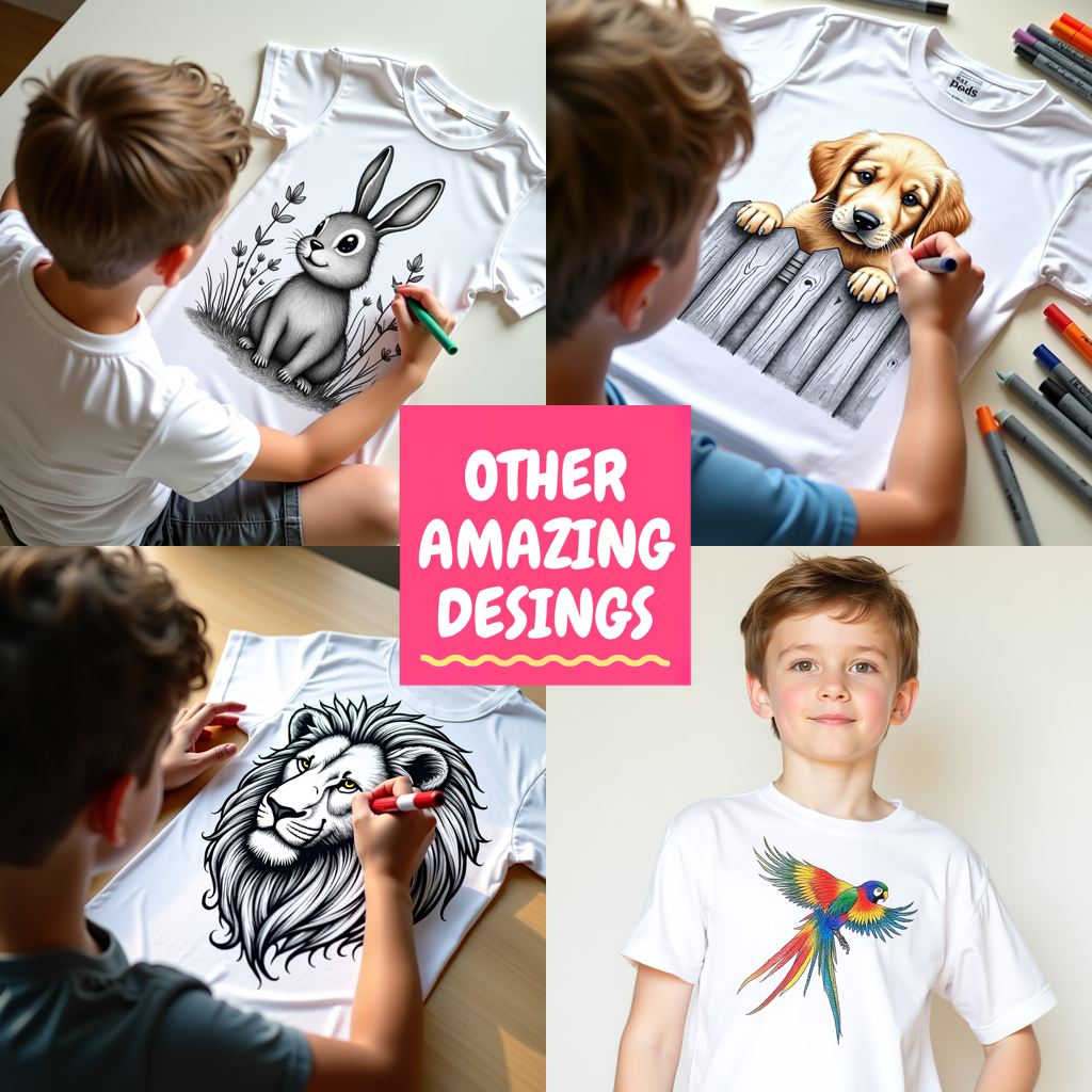 Kid's T-shirt Coloring Kit with 10 Fabric Markers - Cute Baby Lion