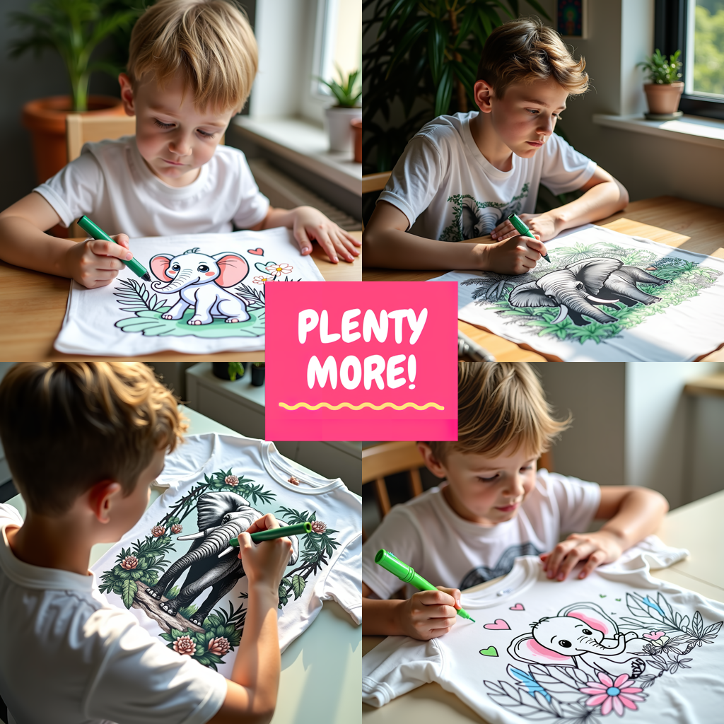 Kid's T-shirt Coloring Kit with 10 Fabric Markers - Baby Elephant