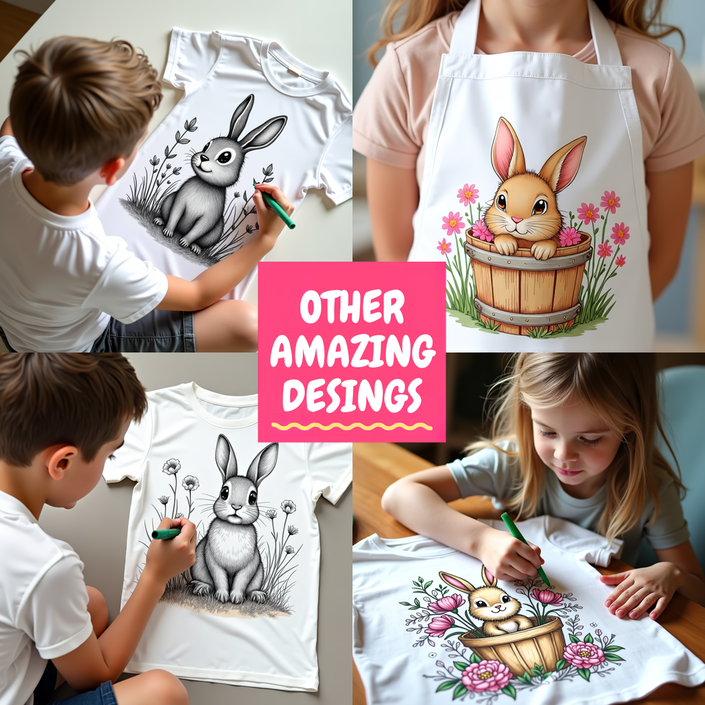 Kid's T-shirt Coloring Kit with 10 Fabric Markers - Cute Bunny