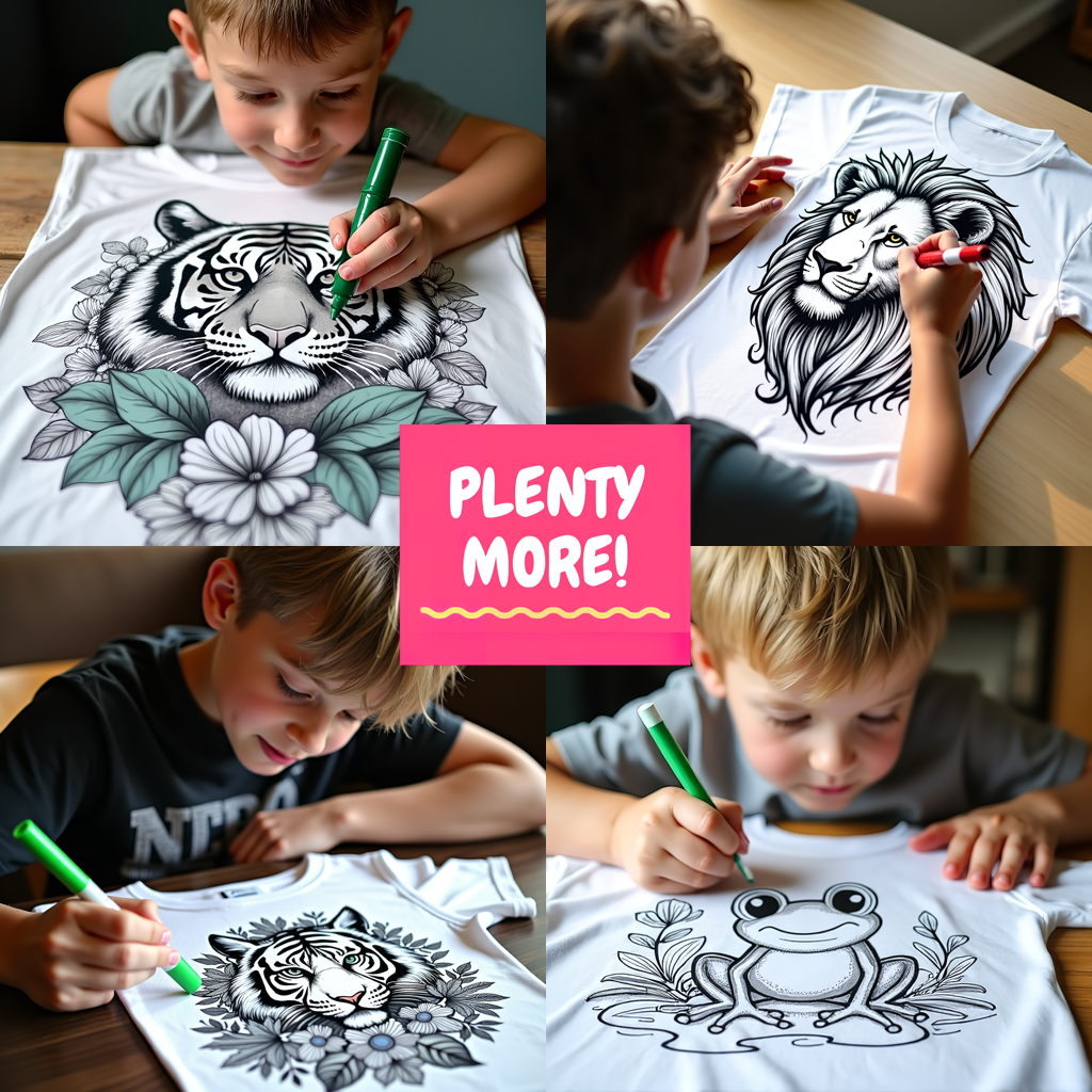 Kid's T-shirt Coloring Kit with 10 Fabric Markers - Cute Baby Tiger