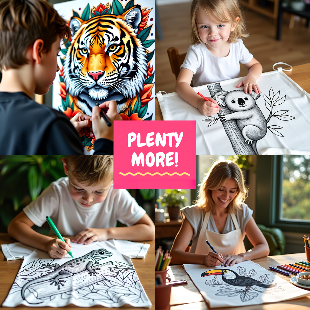 Unisex T-shirt Coloring Kit with 10 Fabric Markers - Cute Lion Cubs