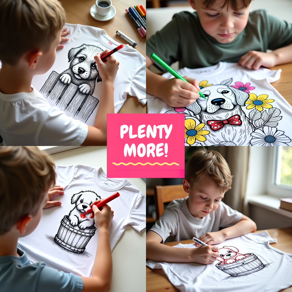 Kid's T-shirt Coloring Kit with 10 Fabric Markers - Puppies