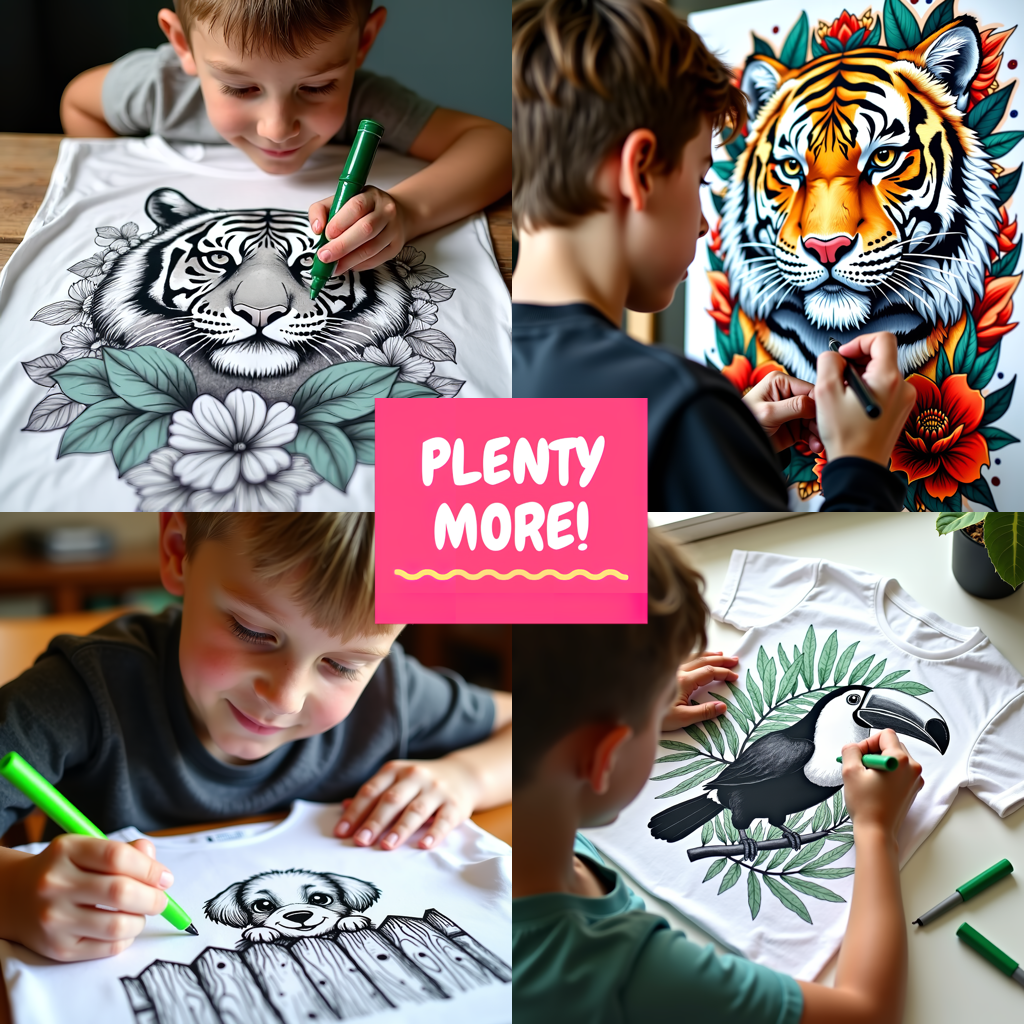 Kid's T-shirt Coloring Kit with 10 Fabric Markers - Baby Tiger