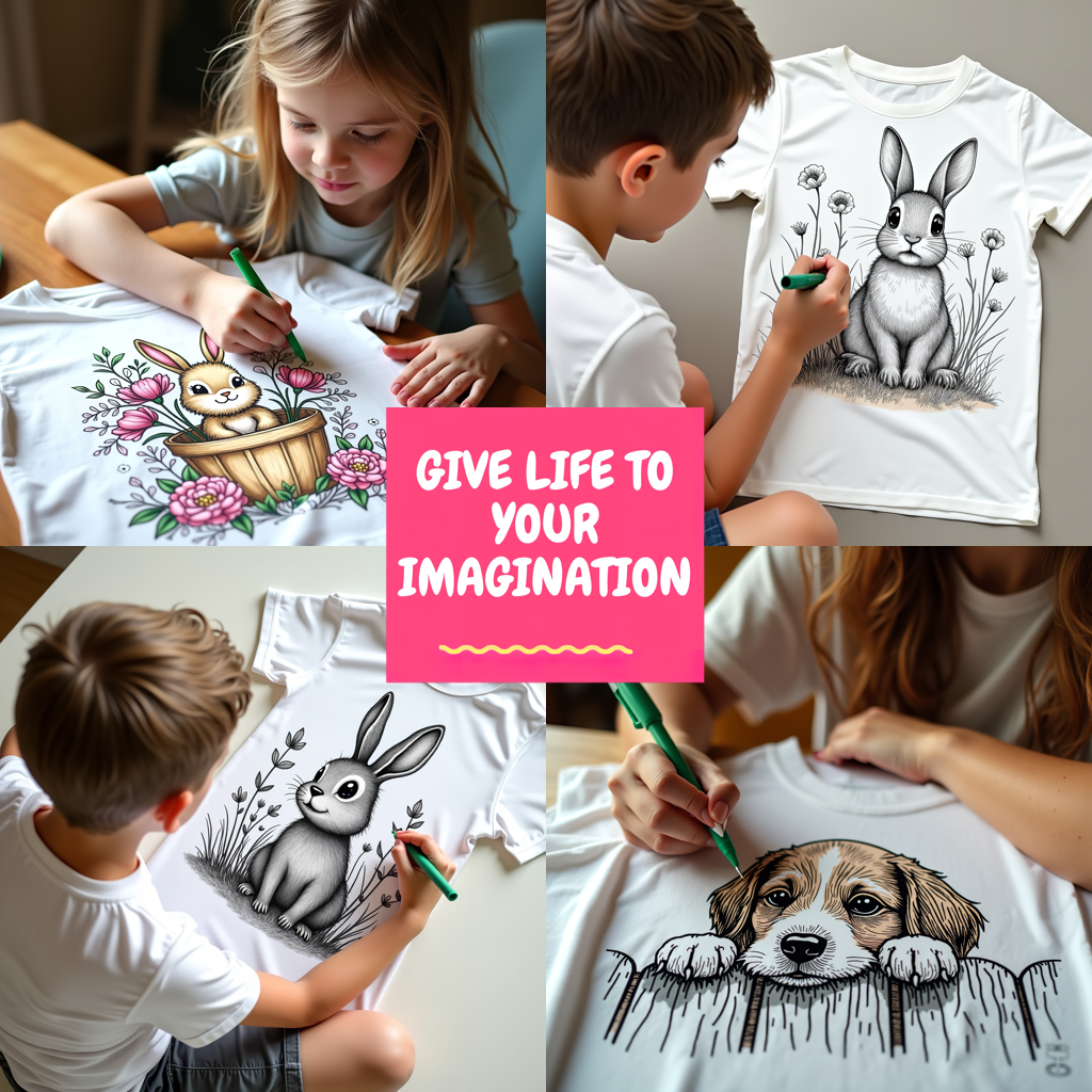 Unisex T-shirt Coloring Kit with 10 Fabric Markers - Cute Bunny