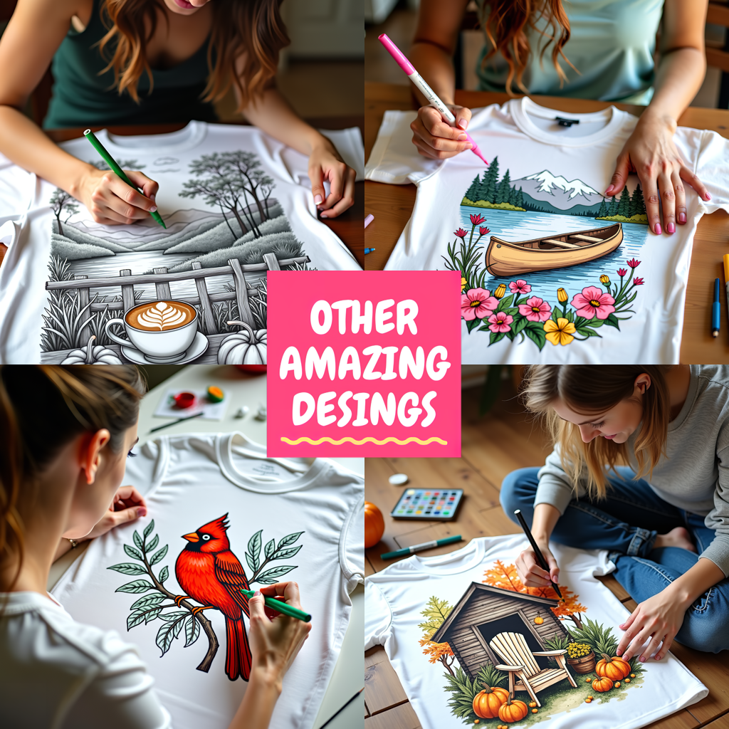 Women's T-shirt Coloring Kit with 10 Fabric Markers - Mountain Cabin
