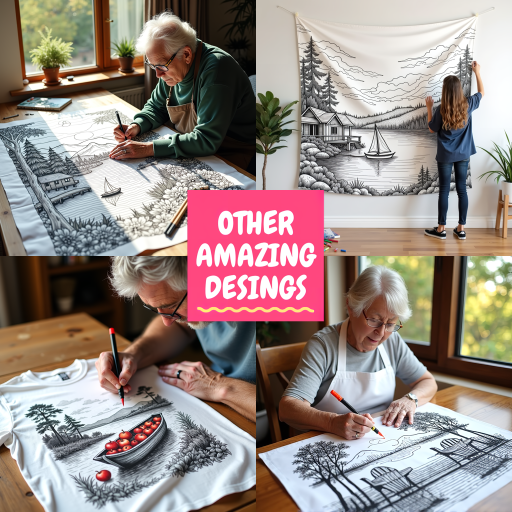 Adult Sweatshirt Coloring Kit with 10 Fabric Markers - Mountain Landscape with House