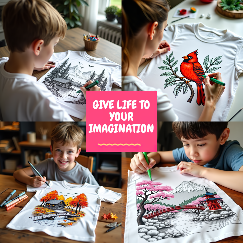 Unisex T-shirt Coloring Kit with 10 Fabric Markers - Scenic Landscape