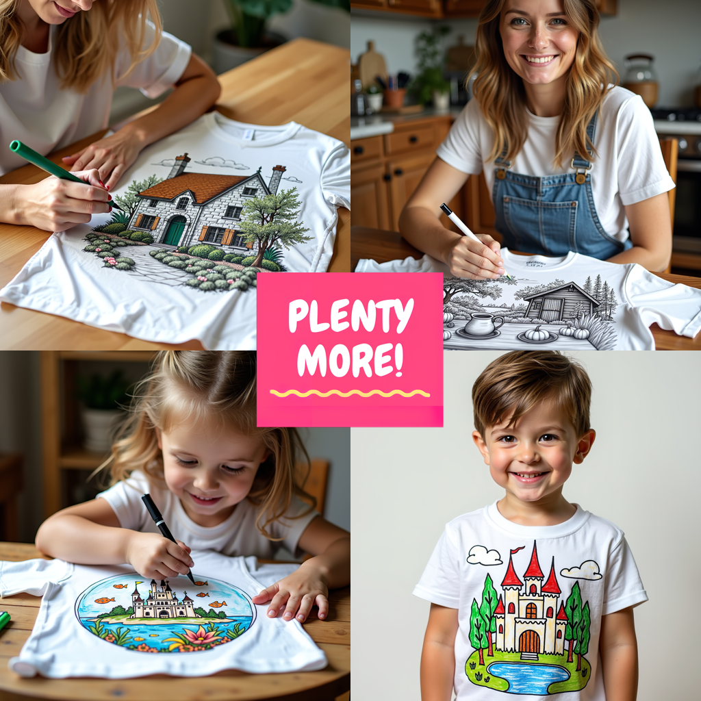 Unisex T-shirt Coloring Kit with 10 Fabric Markers - Mountain Village Houses