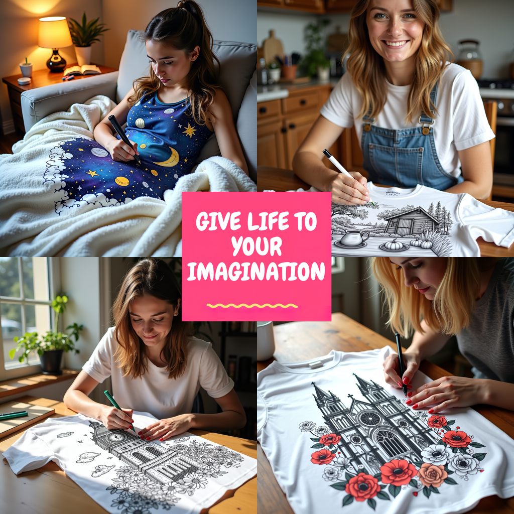 Women's T-shirt Coloring Kit with 10 Fabric Markers - Fairy Tale House