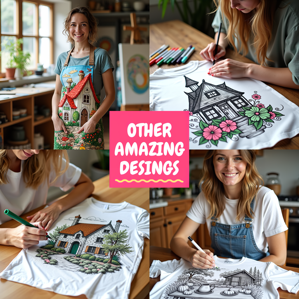 Women's T-shirt Coloring Kit with 10 Fabric Markers - Fairy Tale Cottage