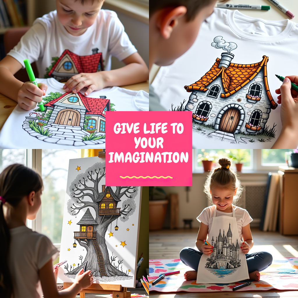 Kid's T-shirt Coloring Kit with 10 Fabric Markers - Tropical Beach Hut
