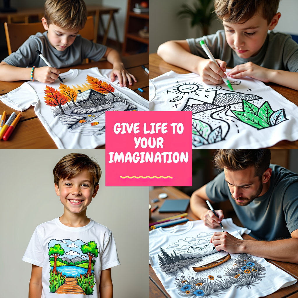 Kid's T-shirt Coloring Kit with 10 Fabric Markers - Lake House
