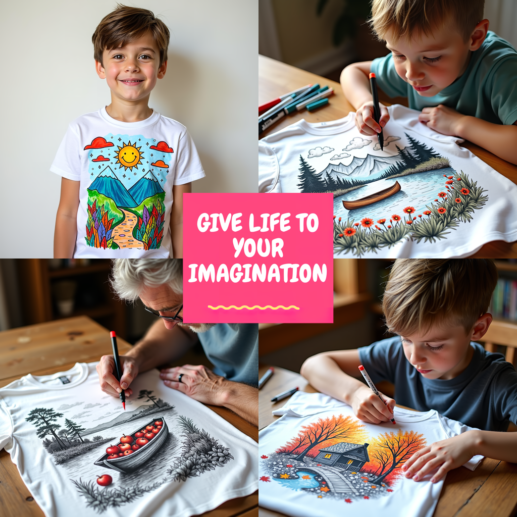 Unisex T-shirt Coloring Kit with 10 Fabric Markers - Lake House