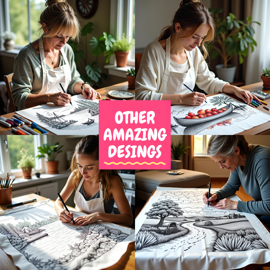 Adult Sweatshirt Coloring Kit with 10 Fabric Markers - Lakeside Scenery