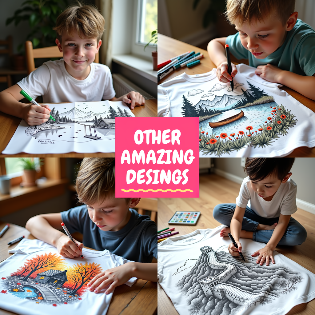Kid's T-shirt Coloring Kit with 10 Fabric Markers - Mountain Lake