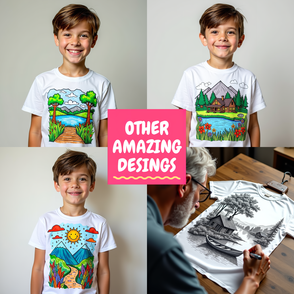 Unisex T-shirt Coloring Kit with 10 Fabric Markers - Mountain Lake
