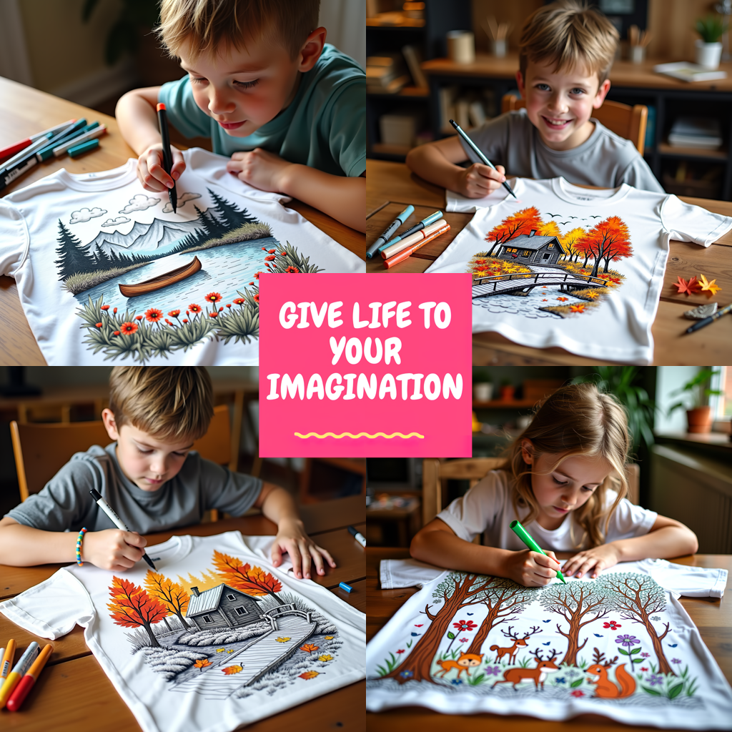 Kid's T-shirt Coloring Kit with 10 Fabric Markers - Lake House
