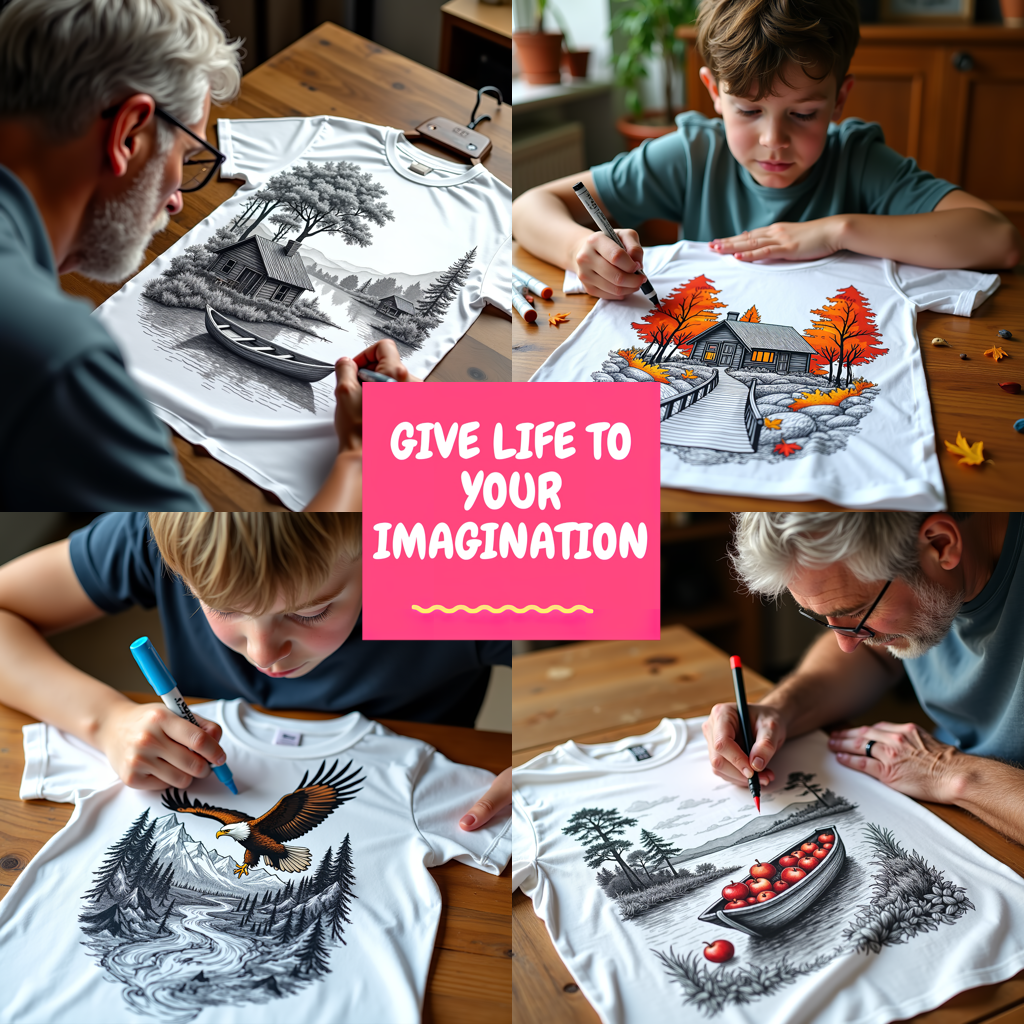 Unisex T-shirt Coloring Kit with 10 Fabric Markers - Mountain Cabin