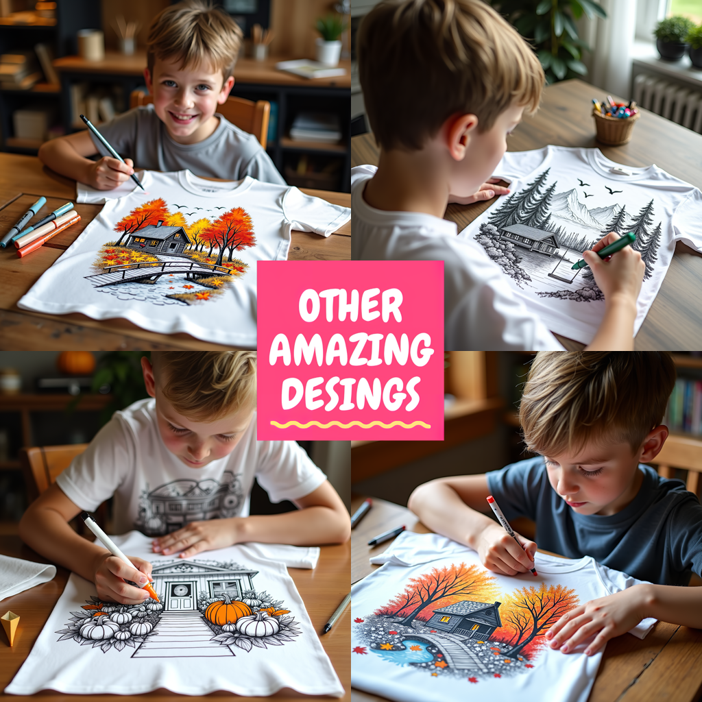 Kid's T-shirt Coloring Kit with 10 Fabric Markers - Mountain Cabin