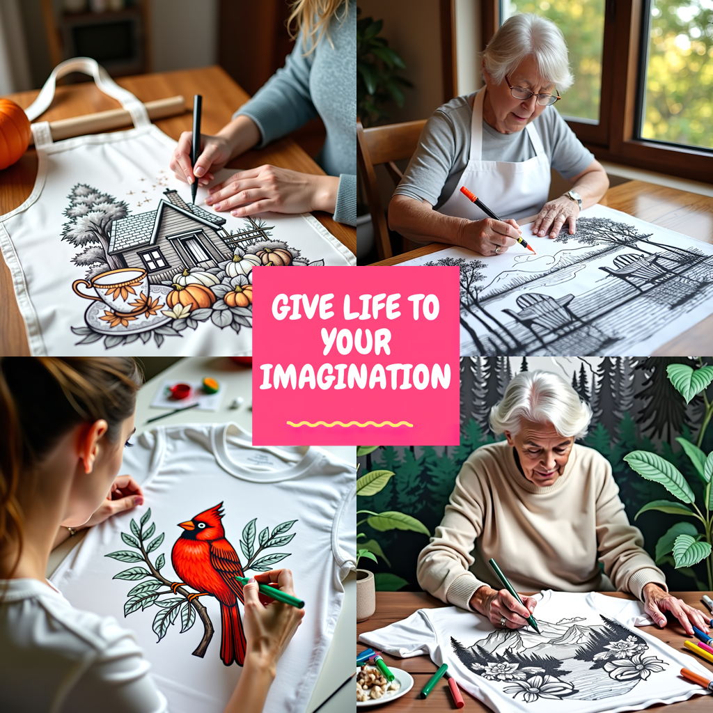Women's T-shirt Coloring Kit with 10 Fabric Markers - Mountain Cabin