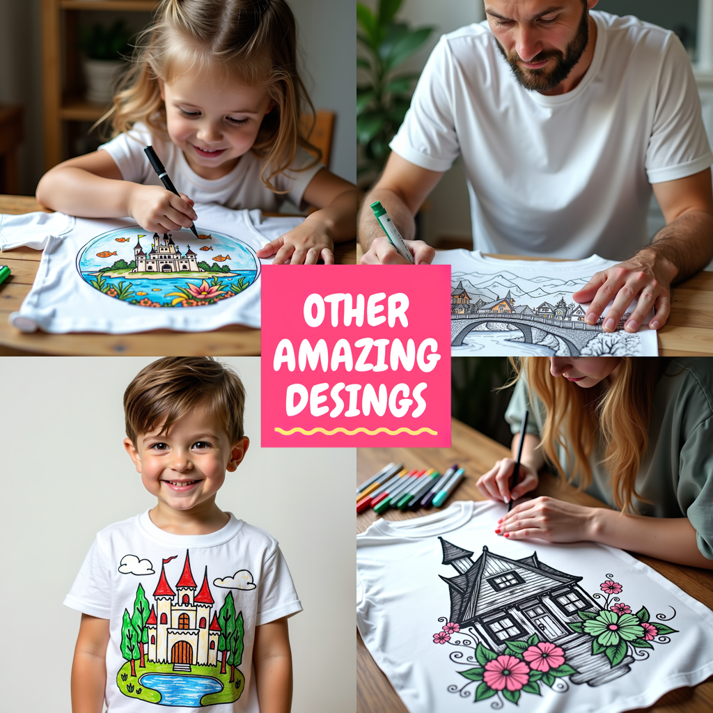 Unisex T-shirt Coloring Kit with 10 Fabric Markers - Medieval Castle
