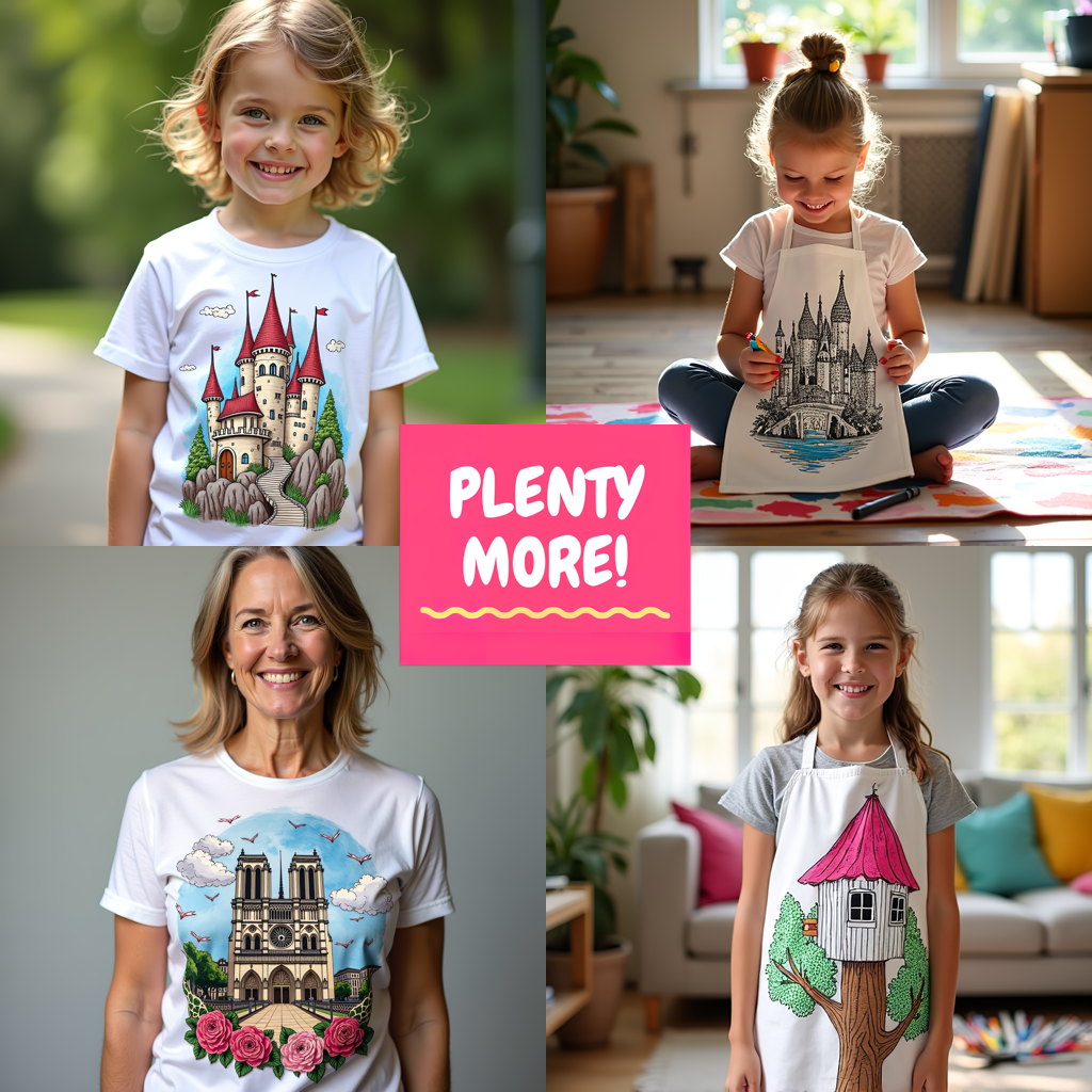 Women's T-shirt Coloring Kit with 10 Fabric Markers - Medieval Castle