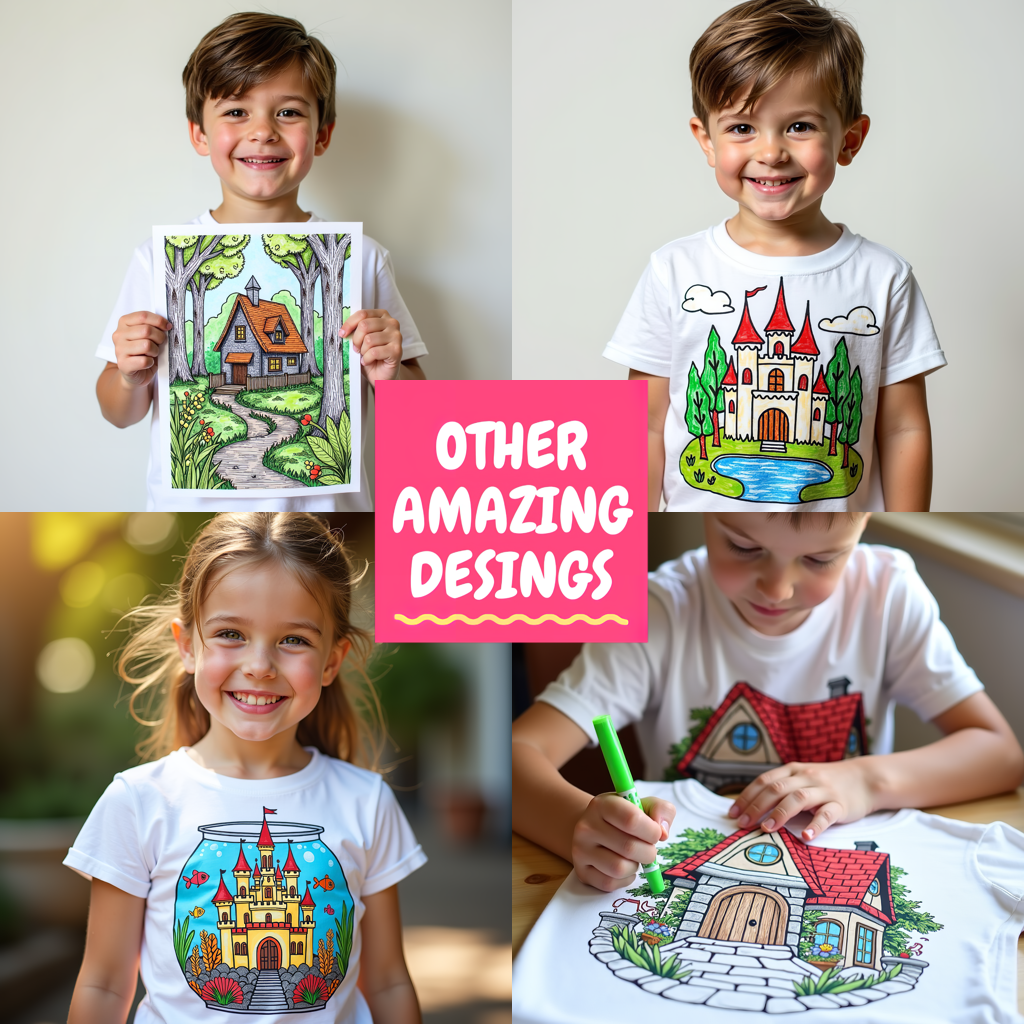 Kid's T-shirt Coloring Kit with 10 Fabric Markers - Fairy Tale House