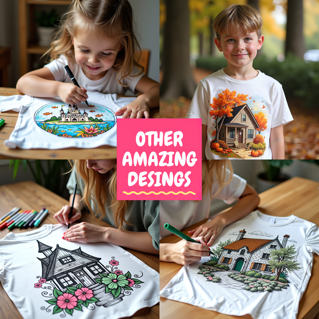 Women's T-shirt Coloring Kit with 10 Fabric Markers - Cabin in Nature