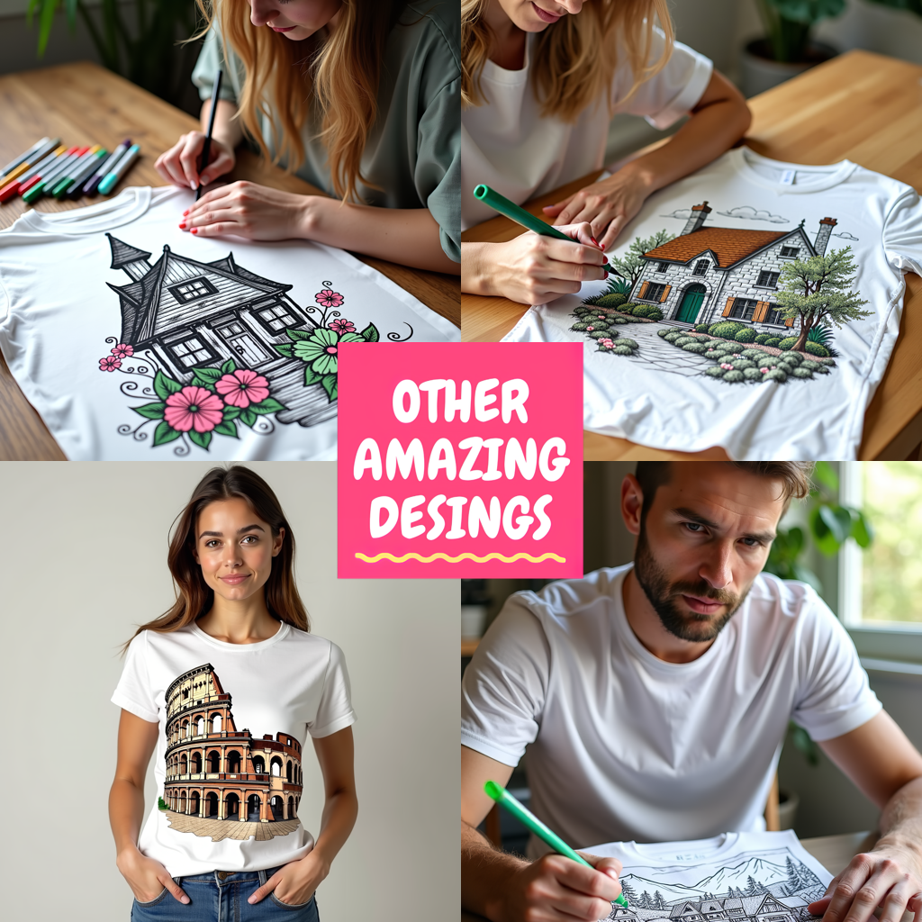 Women's T-shirt Coloring Kit with 10 Fabric Markers - Fantasy Castle Library