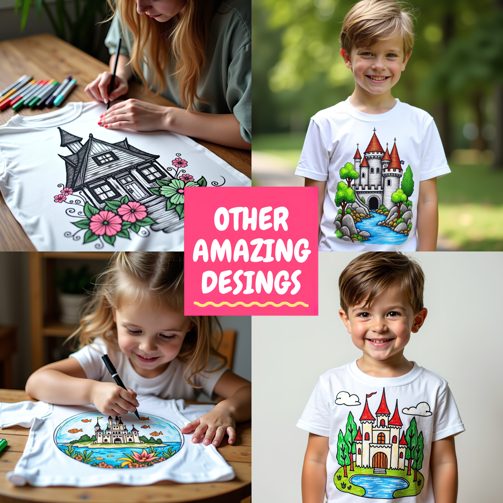 Unisex T-shirt Coloring Kit with 10 Fabric Markers - Interior Scene