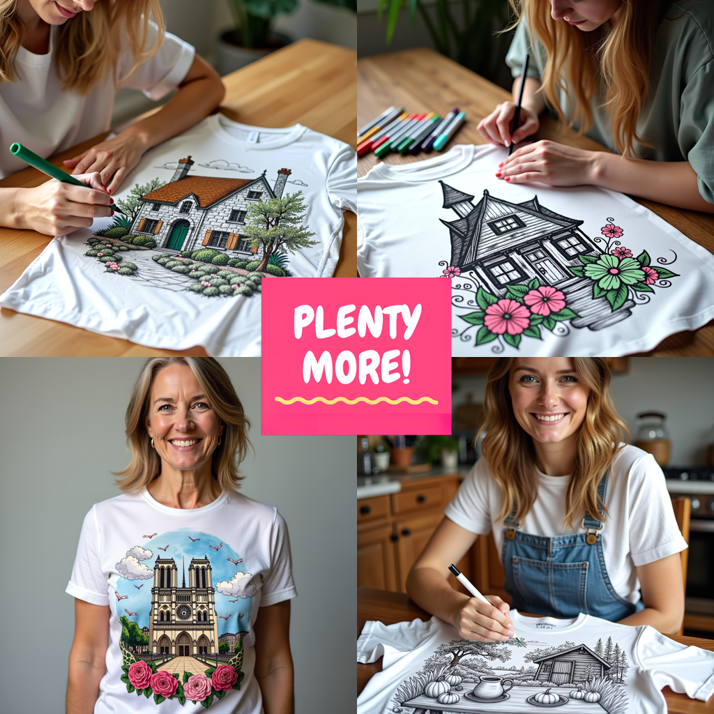 Women's T-shirt Coloring Kit with 10 Fabric Markers - Interior Scene