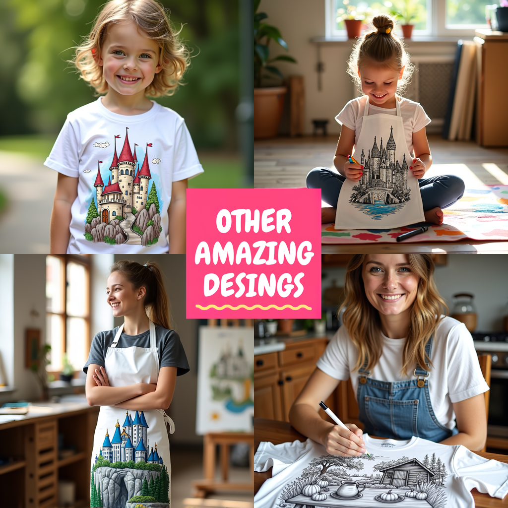 Unisex T-shirt Coloring Kit with 10 Fabric Markers - Library Interior