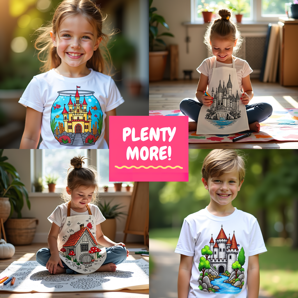 Kid's T-shirt Coloring Kit with 10 Fabric Markers - Fantasy Castle