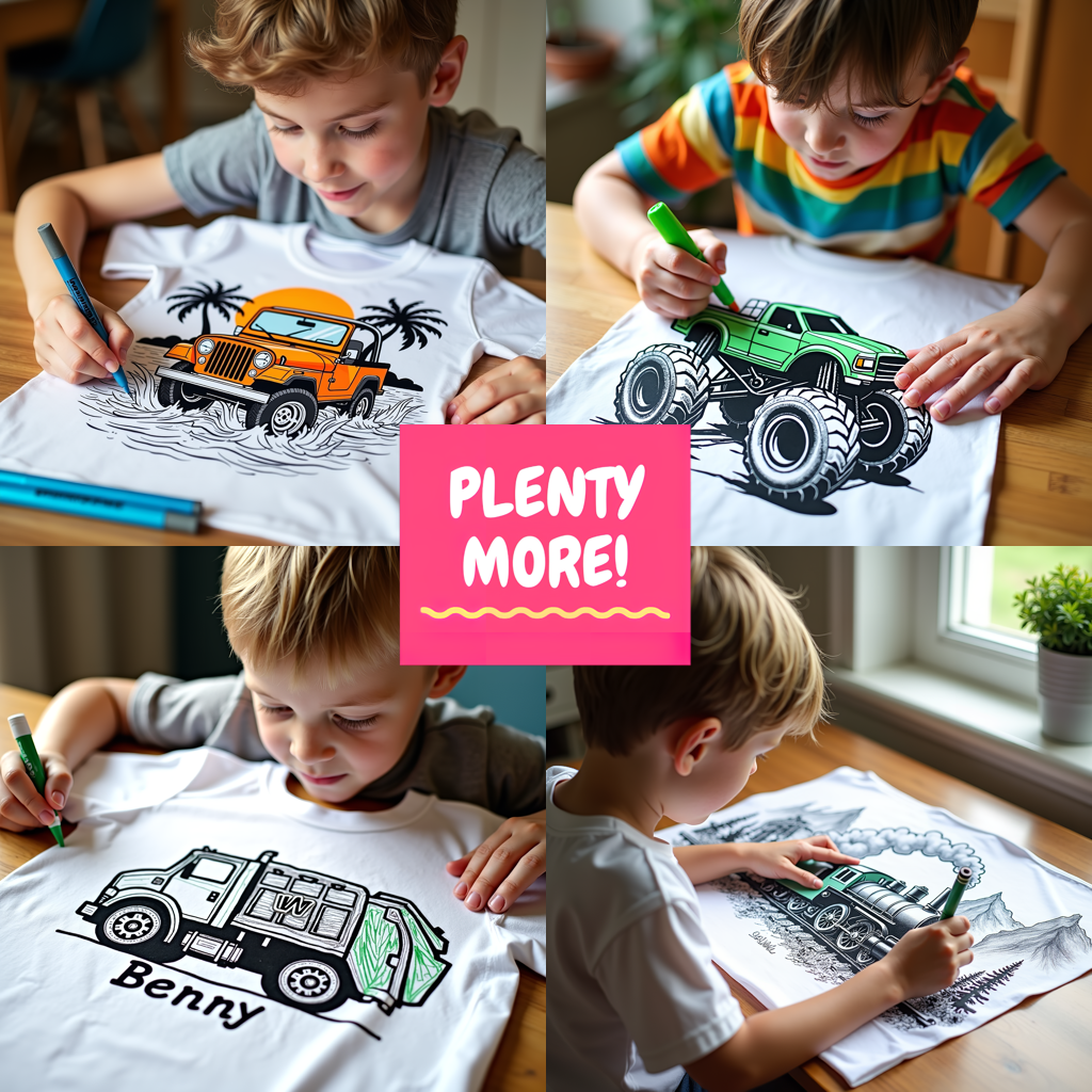 Kid's T-shirt Coloring Kit with 10 Fabric Markers - Classic Car