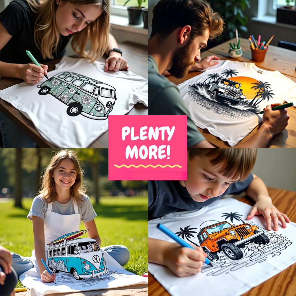 Women's T-shirt Coloring Kit with 10 Fabric Markers - Classic Car