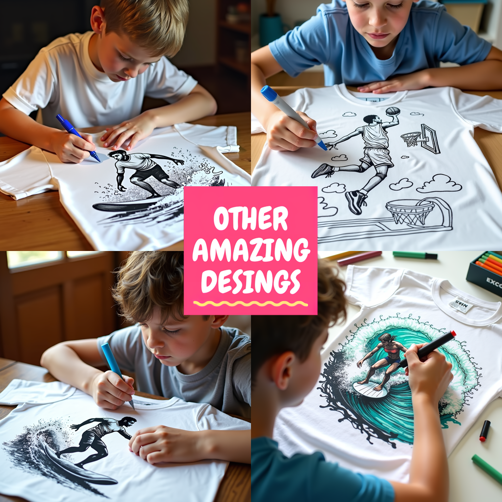 Kid's T-shirt Coloring Kit with 10 Fabric Markers - Surfing