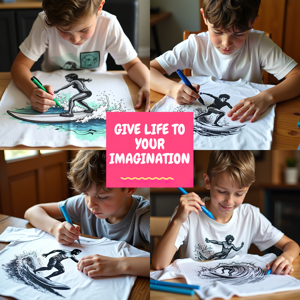 Unisex T-shirt Coloring Kit with 10 Fabric Markers - Surfing