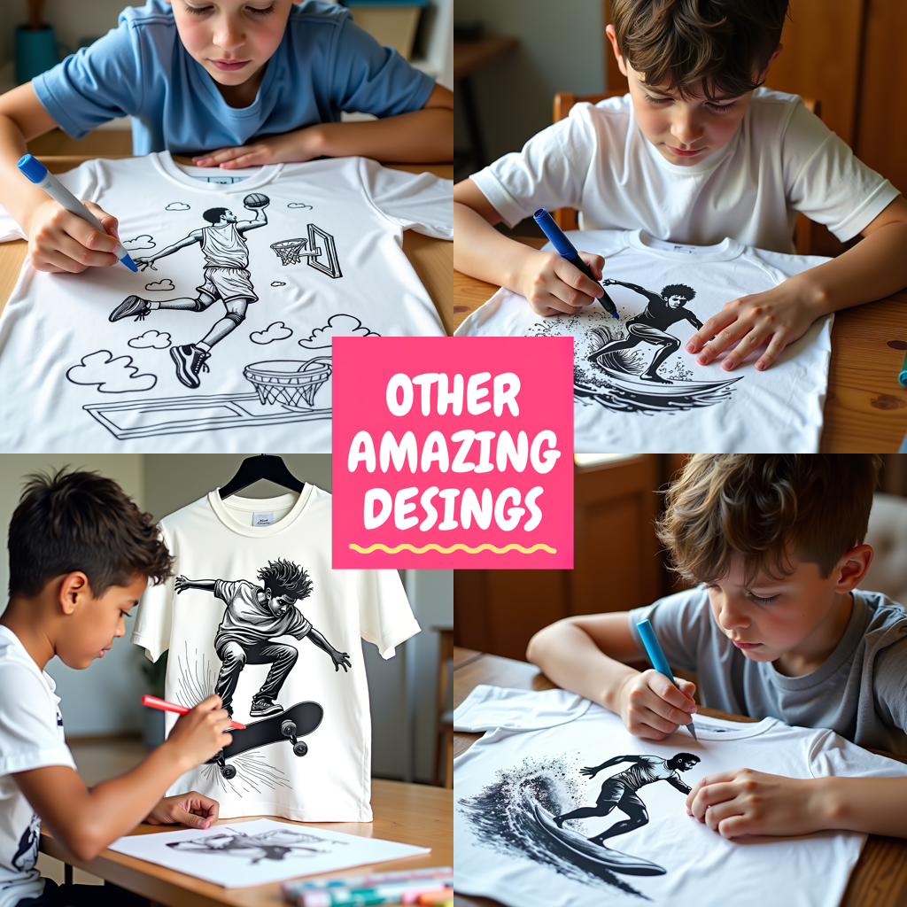 Unisex T-shirt Coloring Kit with 10 Fabric Markers - Ice Hockey Skater