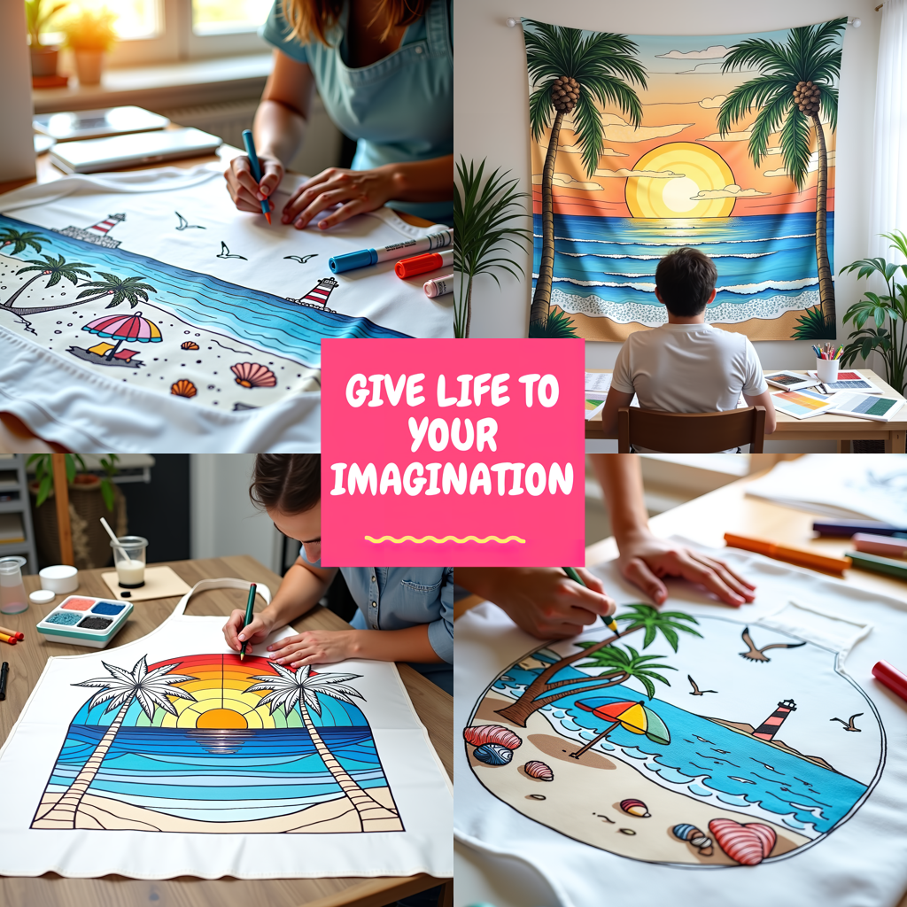 Adult Sweatshirt Coloring Kit with 10 Fabric Markers - Sunset at Beachfront Houses