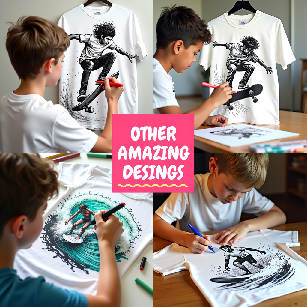 Kid's T-shirt Coloring Kit with 10 Fabric Markers - Girl Skateboarding