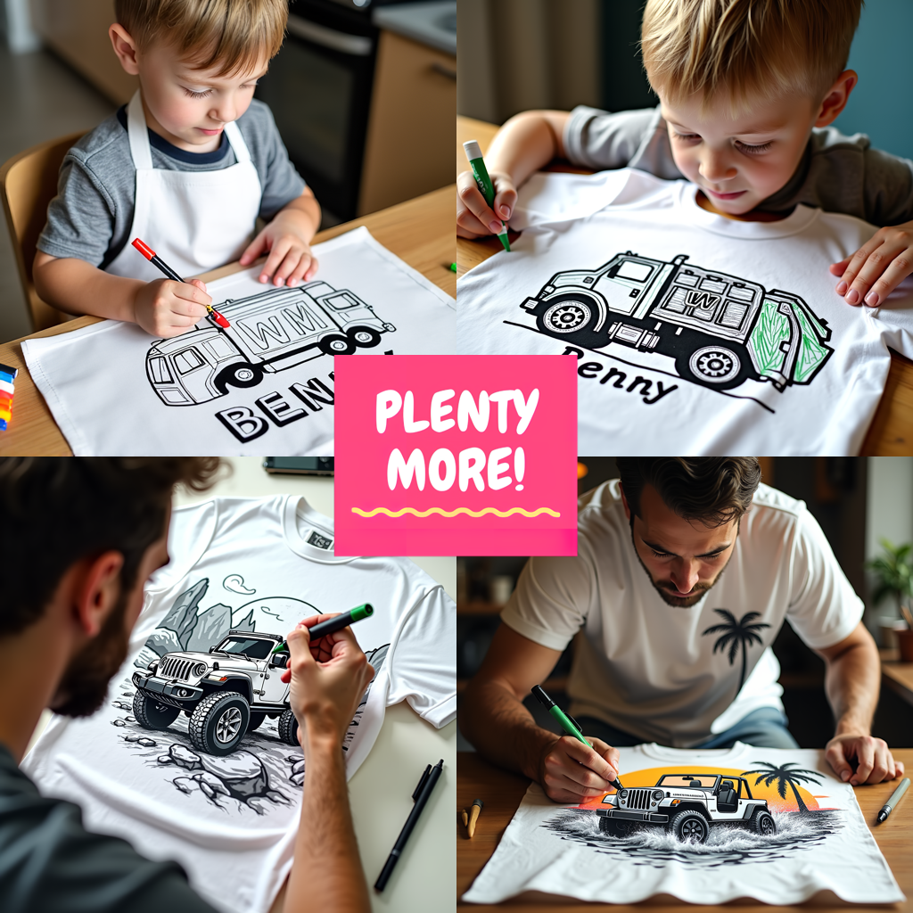 Unisex T-shirt Coloring Kit with 10 Fabric Markers - Garbage Truck