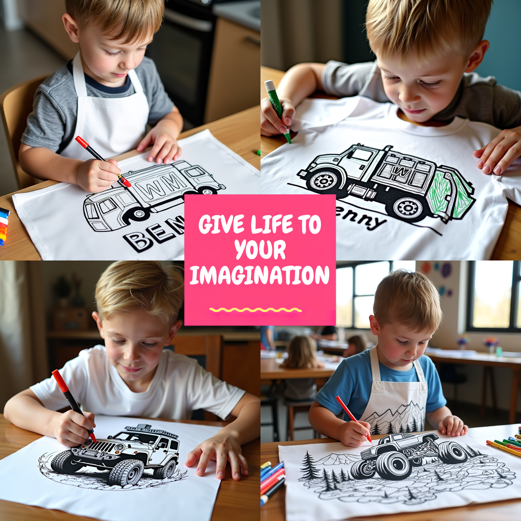 Women's T-shirt Coloring Kit with 10 Fabric Markers - Garbage Truck