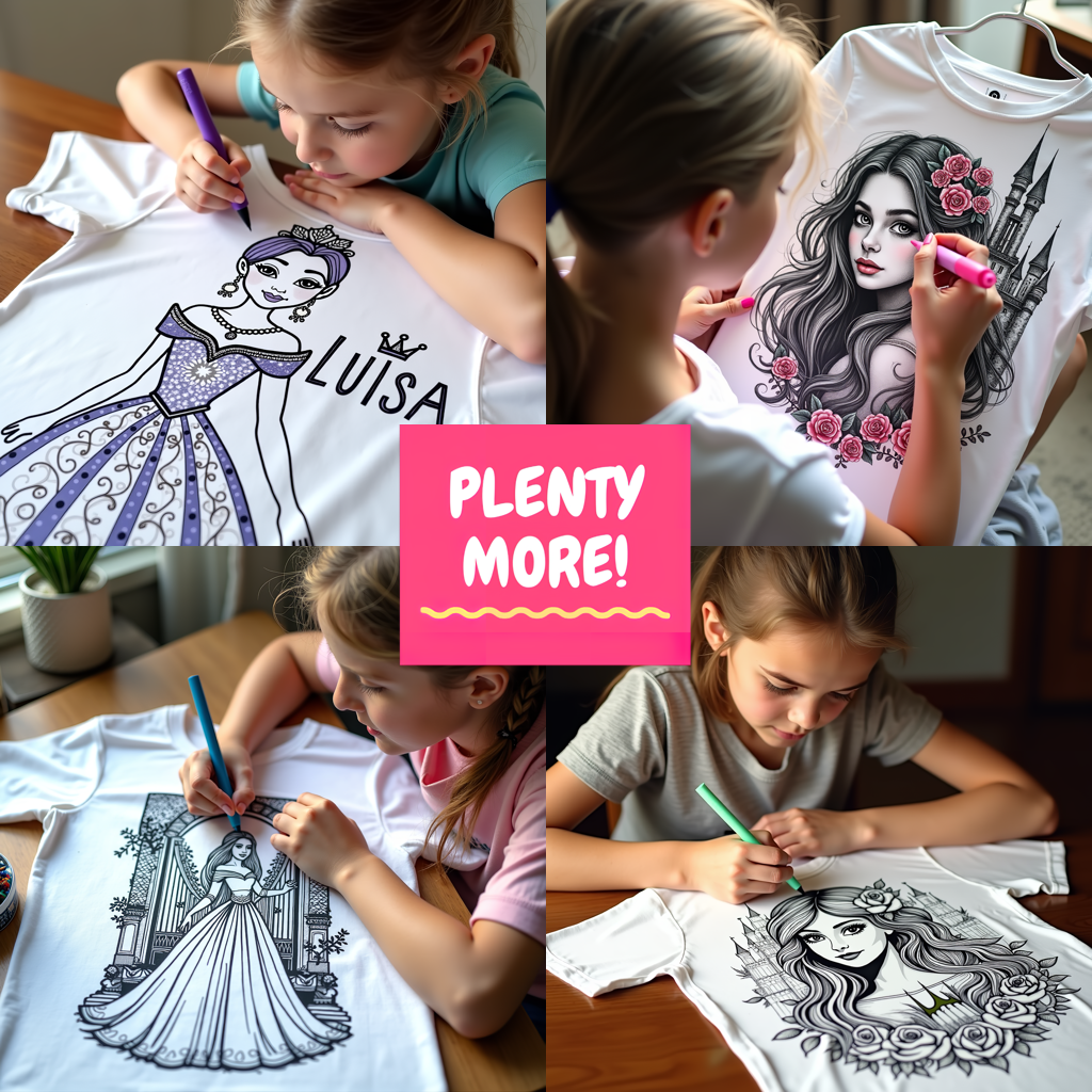 Kid's T-shirt Coloring Kit with 10 Fabric Markers - Regal Princess
