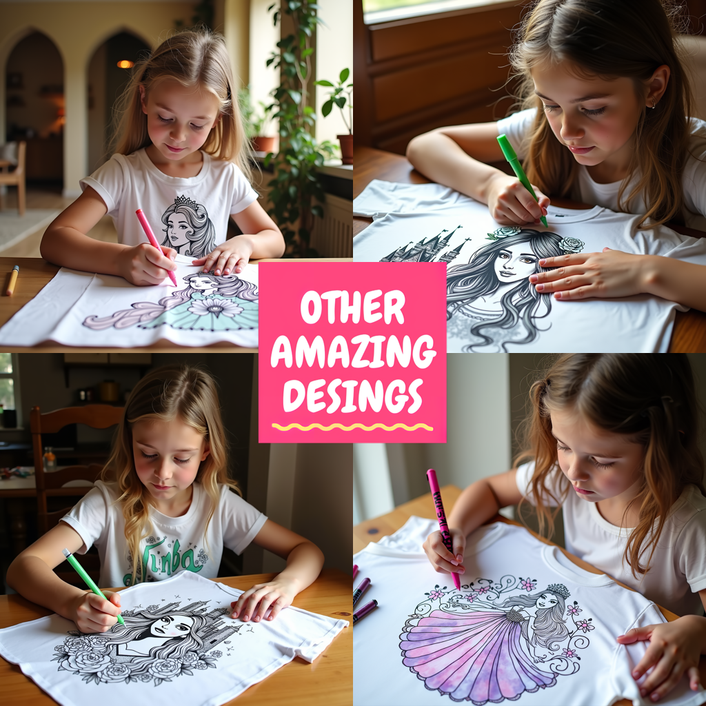 Women's T-shirt Coloring Kit with 10 Fabric Markers - Elegant Princess