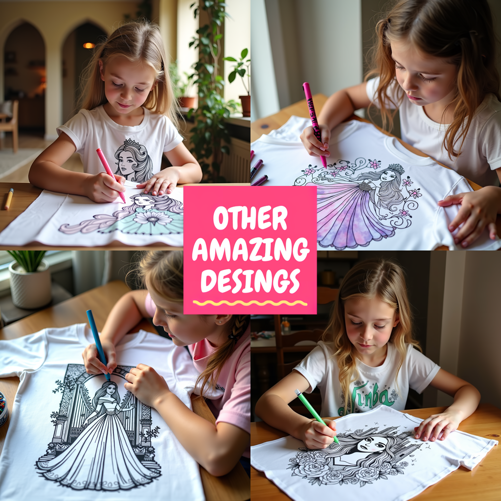 Women's T-shirt Coloring Kit with 10 Fabric Markers - Princess with Flowers