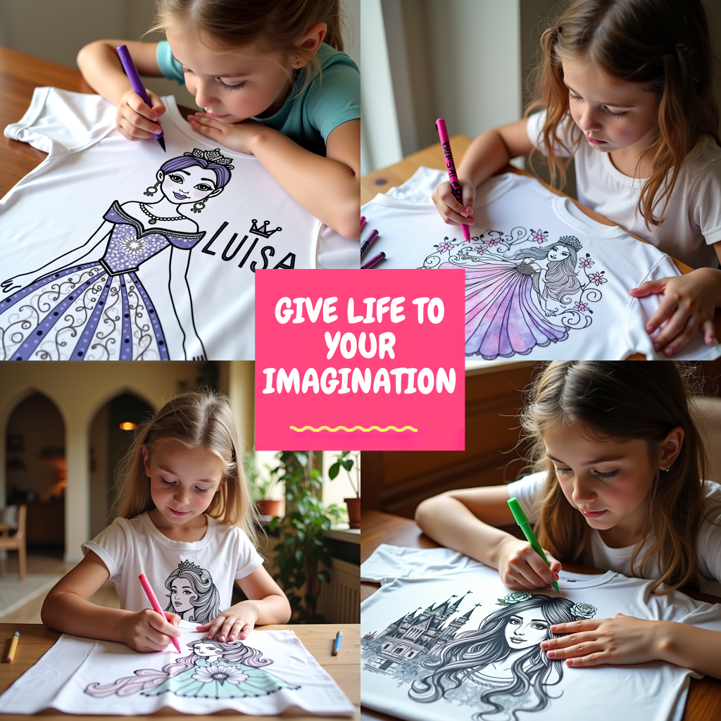 Women's T-shirt Coloring Kit with 10 Fabric Markers - Princess Portrait