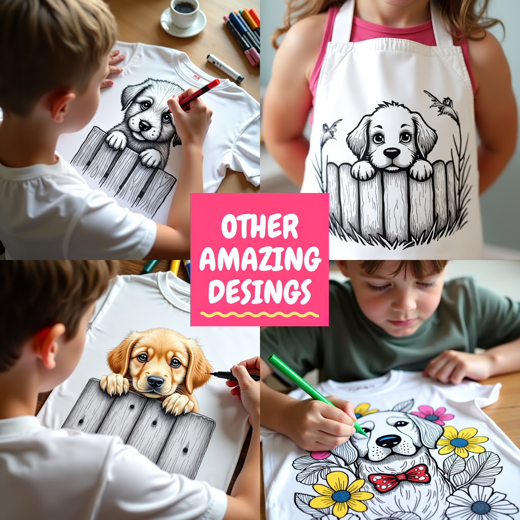 Kid's T-shirt Coloring Kit with 10 Fabric Markers - Dog
