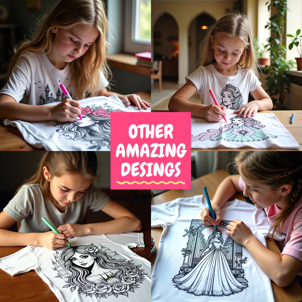 Women's T-shirt Coloring Kit with 10 Fabric Markers - Elegant Princess